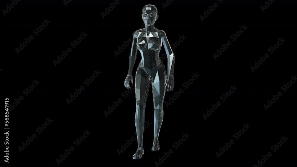 Geometric laser woman figure walking isolated with alpha channel. Seamless metal retro futuristic animation with transparency Geometric laser woman figure walking isolated with alpha channel. Seamless metal retro futuristic animation with transparency