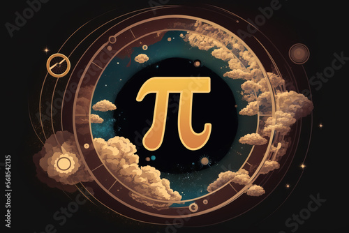 Pi day. Science Space Illustration. Iinfinitely concept. Generative AI background