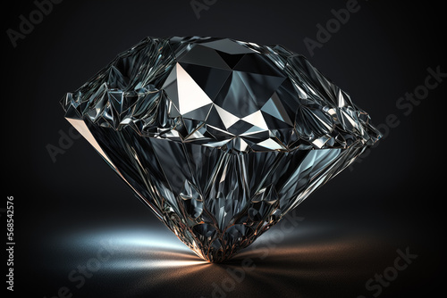 Close-up of a large shiny diamond  black background. Generative ai