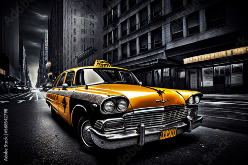 Taxis of New York City. Vintage yellow New York taxi  NYC  USA. yellow taxi taxi car on streets of New York.