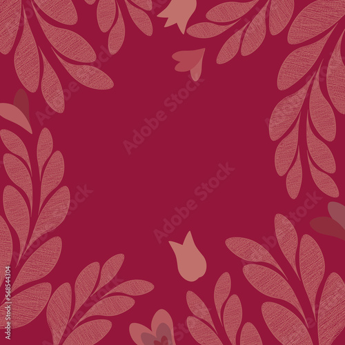 picture with curved branches, leaves, flowers and hearts