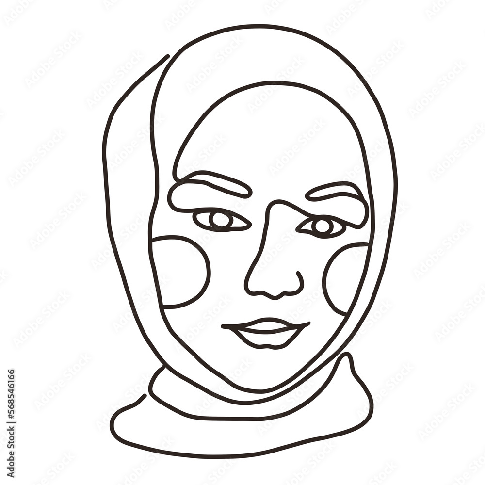 Line art illustration portrait of a muslim women