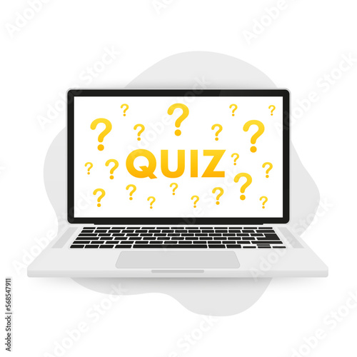 Lantern concept Quiz. Element template for a project on a laptop. Quiz announcement. Question mark. Vintage style letters. Vector illustration