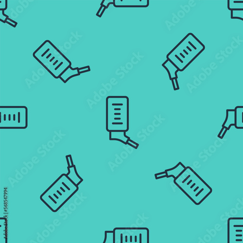 Black line Automatic drinker for small pets icon isolated seamless pattern on green background. Vector