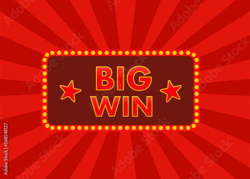 Big Win banner for online casino, poker, roulette, slot machines, card games. Vector illustration