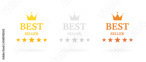 Best seller badge. Best choice. Best Award brand, premium crown and stars. Best seller ceremony award laurel winner. Vector illustration