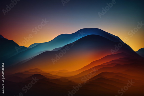 gradient wallpaper with multiple layers and show shadows, Monterey, Big Sur, abstract, dark colors, noise, blur, bokeh, simple, fluid, mountain shapes - created with AI