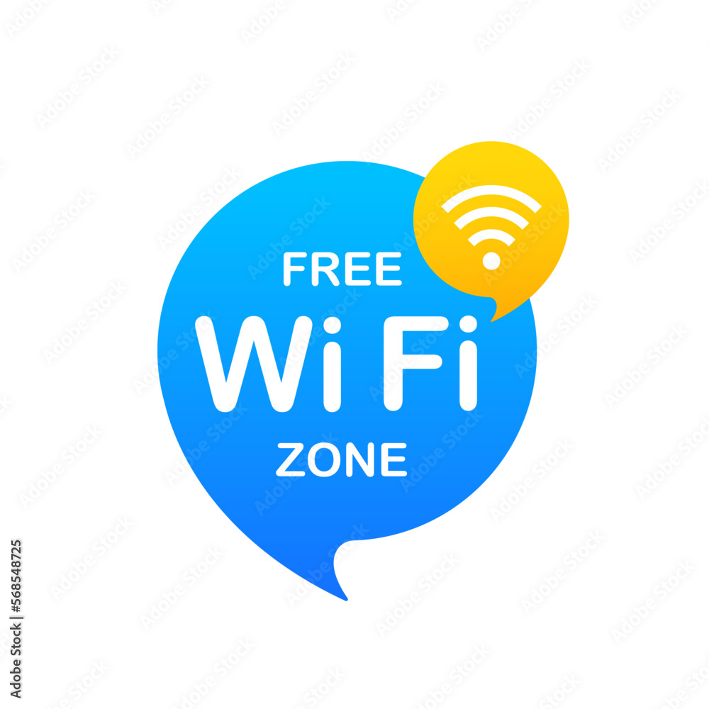 Free Wi-Fi zone blue icon. WIFI internet connection icon sign isolated on white background, flat style. Free wifi here sign concept. Vector illustration Free Wi-Fi zone blue icon. WIFI internet connection icon sign isolated on white background, flat style. Free wifi here sign concept. Vector illustration