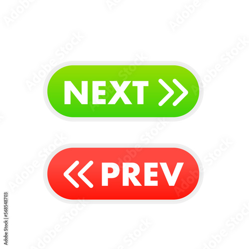 Next and previous button. Prev, next icon. Web buttons with arrows prev and next. Concept of easy opening new site tab or page and two user interface element. Vector illustration