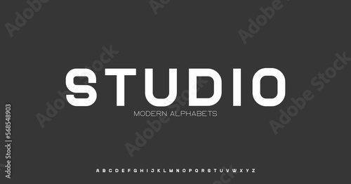 Studio Modern Sports tech font typography. MINIMAL vector typeface for a company. Minimal gaming fonts for logo design.	