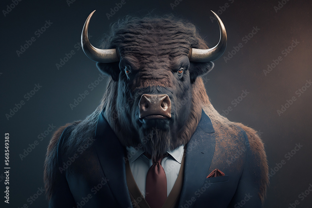 Portrait of a Buffalo Dressed in a Formal Business Suit, The Elegant Boss Buffalo, Generative Ai Portrait of a Buffalo Dressed in a Formal Business Suit, The Elegant Boss Buffalo, Generative Ai
