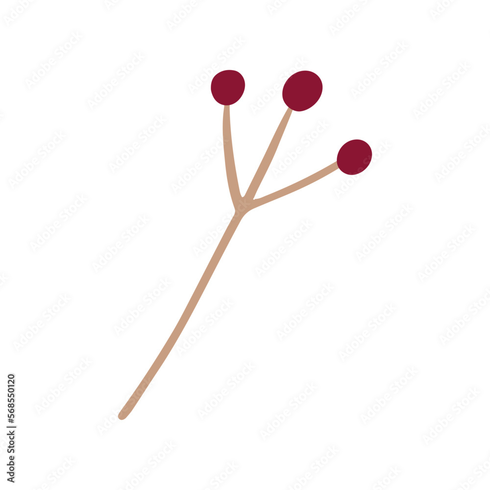 Vector flat cartoon style holly tree, berries on branch . Isolated illustration. Christmas cards, banners of presentation decoration design symbol. Vector illustration Vector flat cartoon style holly tree, berries on branch . Isolated illustration. Christmas cards, banners of presentation decoration design symbol. Vector illustration
