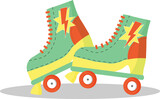 Colored and bright roller skates from the 90s. Retro illustration. Vector on isolated background. For illustrations, web pages and websites, flyers, promotional products, brochures and covers.