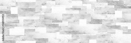 Black white abstract pattern background for design. Seamless. Geometric shape. Rectangles squares blocks. Mosaic from concrete wall elements. Light and dark grey.