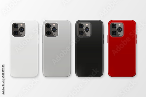 Vector 3d Realistic Smartphone Case Set. Telephone Design Template for Mockup. Phone Device, Back Side, Top View