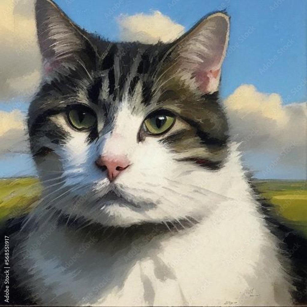 Fototapeta premium Beautiful female cat portrait in digital artwork