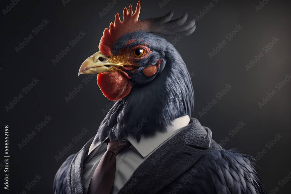 Portrait of a Chicken Dressed in a Formal Business Suit, The Elegant Boss Chicken, Generative Ai