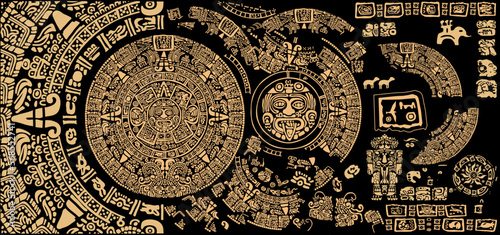 Background of signs and symbols of the ancient civilizations of America Maya and Aztec . photo