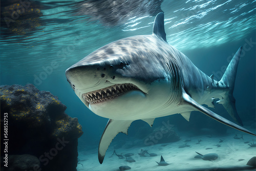 Great white shark underwater Generative AI