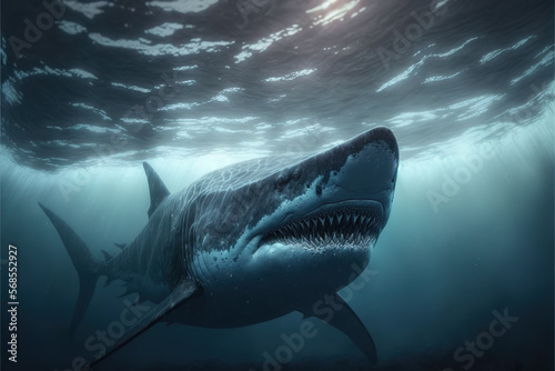 Big shark underwater close up Generative AI