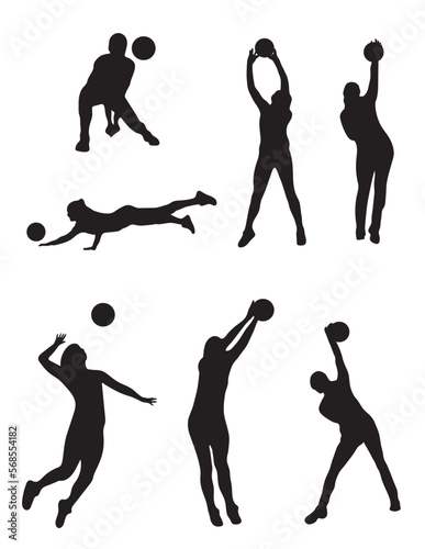 Girls volleyball silhouettes, girls playing volleyball, volleyball positions