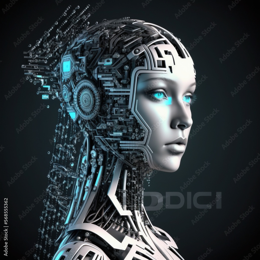 A humanoid cyber girl with a visible network digital art, colorful A humanoid cyber girl with a visible network digital art, colorful