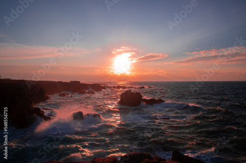 Landscape of the rocky coast of Sines - Portugal in the evening