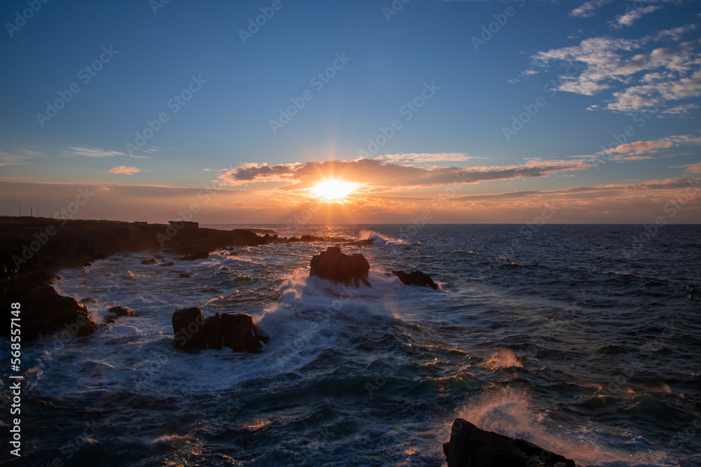 Landscape of the rocky coast of Sines - Portugal in evening light