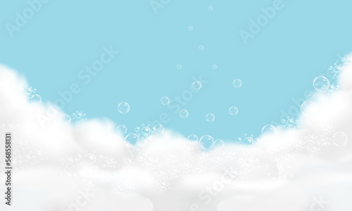 Shampoo bubbles texture.Bath foam background.Sparkling shampoo and bath lather vector illustration.