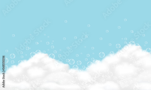 Shampoo bubbles texture.Bath foam background.Sparkling shampoo and bath lather vector illustration.