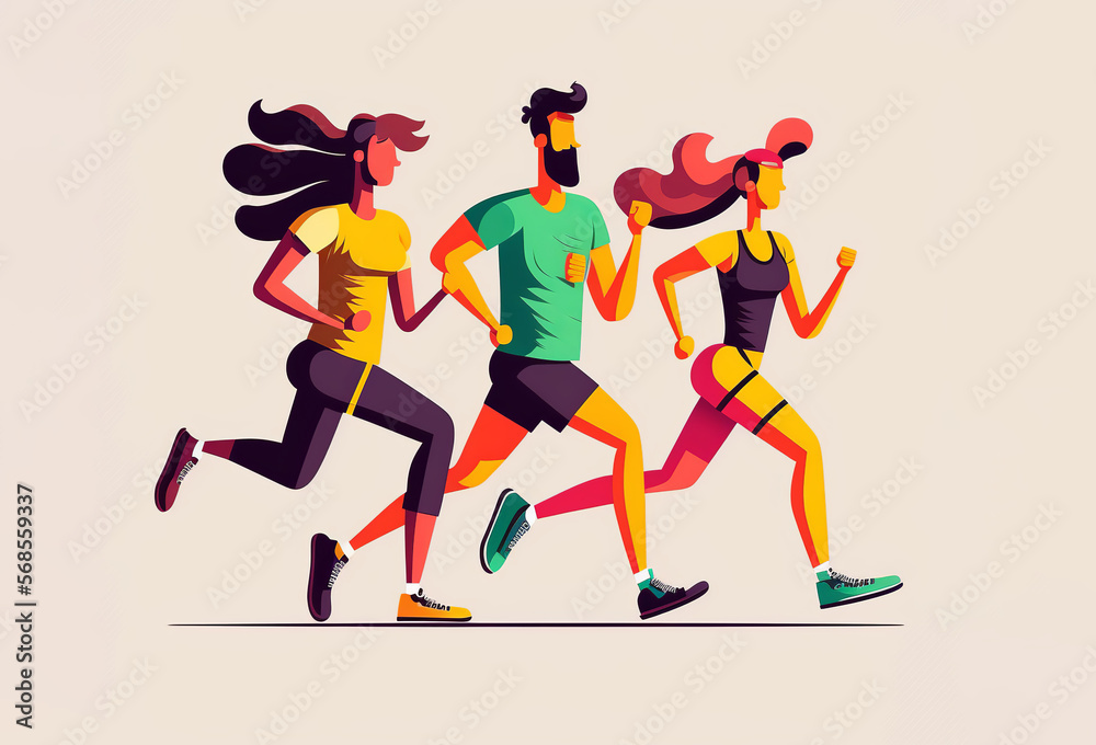 Group of people going for a run. Generative ai