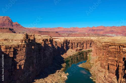 Colorado river running through Marble Canyon in northern Arizona near Navajo bridge, Southwestern USA