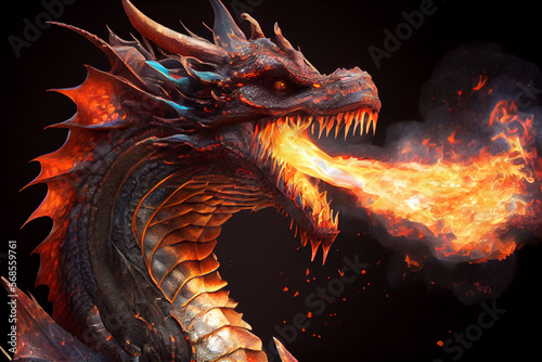 Fire Spitting Dragon. generative AI © Kurosch