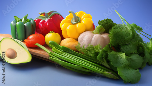 vegetables in front of blue studio background  healthy food  Generative AI