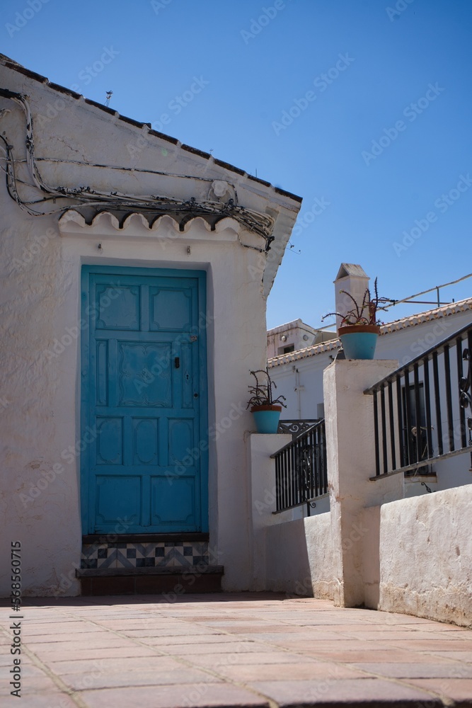 Fototapeta premium Blue door in the white facade.