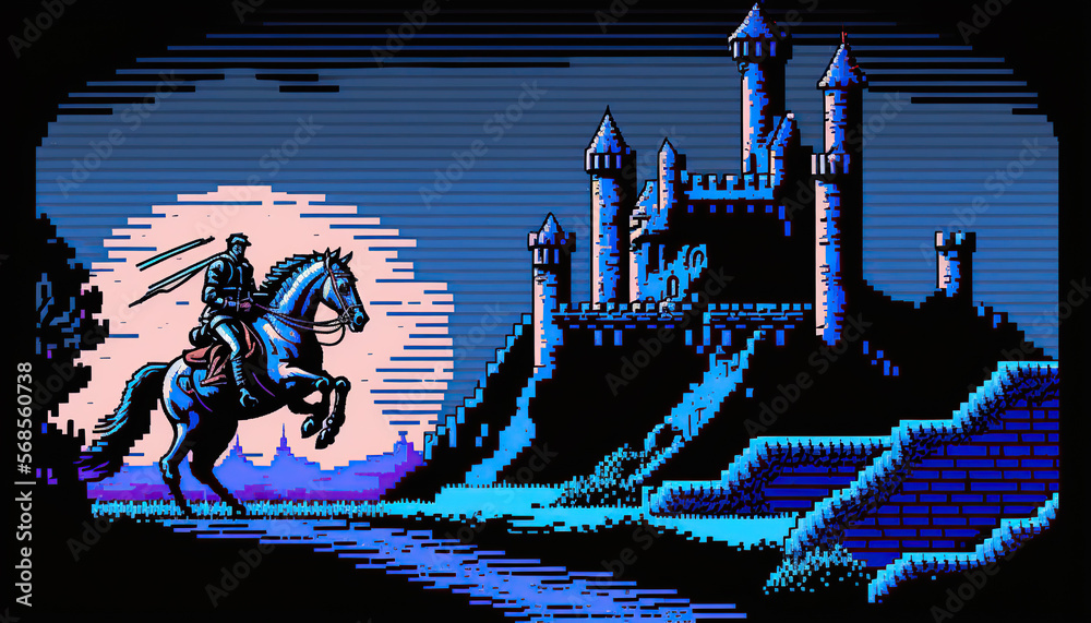 Adventure game screen, Retro computer games level. Pixel art video game ...