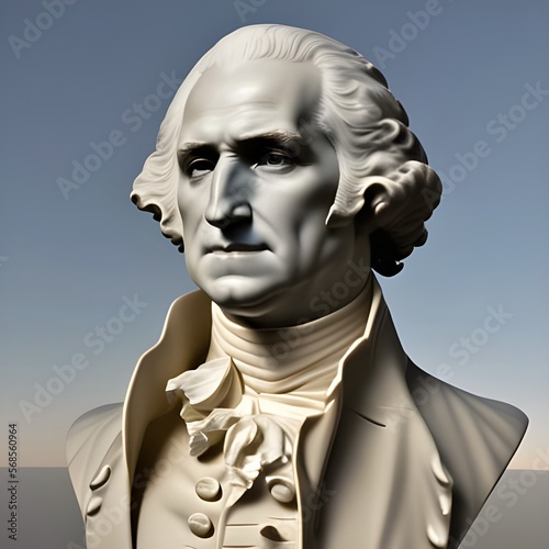 Generative AI image featuring the white marble bust of President George Washington. George Washington was the first president and one of the Founding Fathers of the United States of America. photo