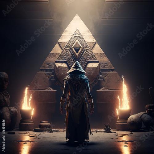 Egyptian god with pyramid background generated by AI photo