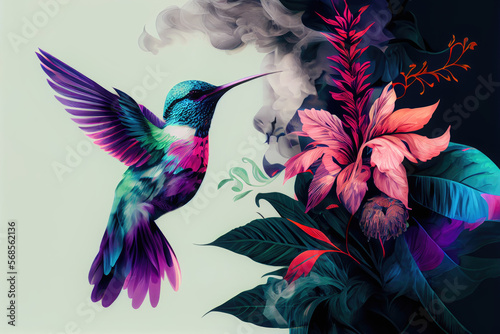 Spirit animal hummingbird and flower - By Generative AI