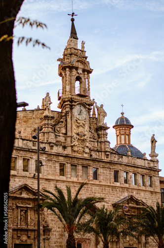 Church Sant Joan del Mercat, bell tower with clock. Valencia, Spain