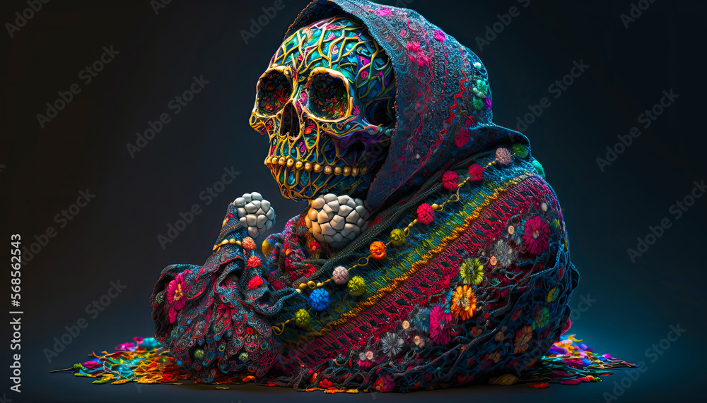 Dia de los muertos, 17. Cinco de Mayo series, Colorful mexican culture traditional skull. Day of the dead, Generative AI