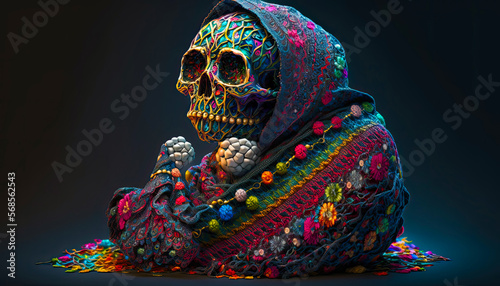 Dia de los muertos, 17. Cinco de Mayo series, Colorful mexican culture traditional skull. Day of the dead, Generative AI