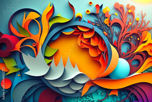Abstract colorful papercut AI generated background