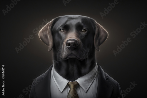 Portrait of a Labrador Retriever Dressed in a Formal Business Suit, The Elegant Boss Labrador Retriever, Generative Ai © Ash