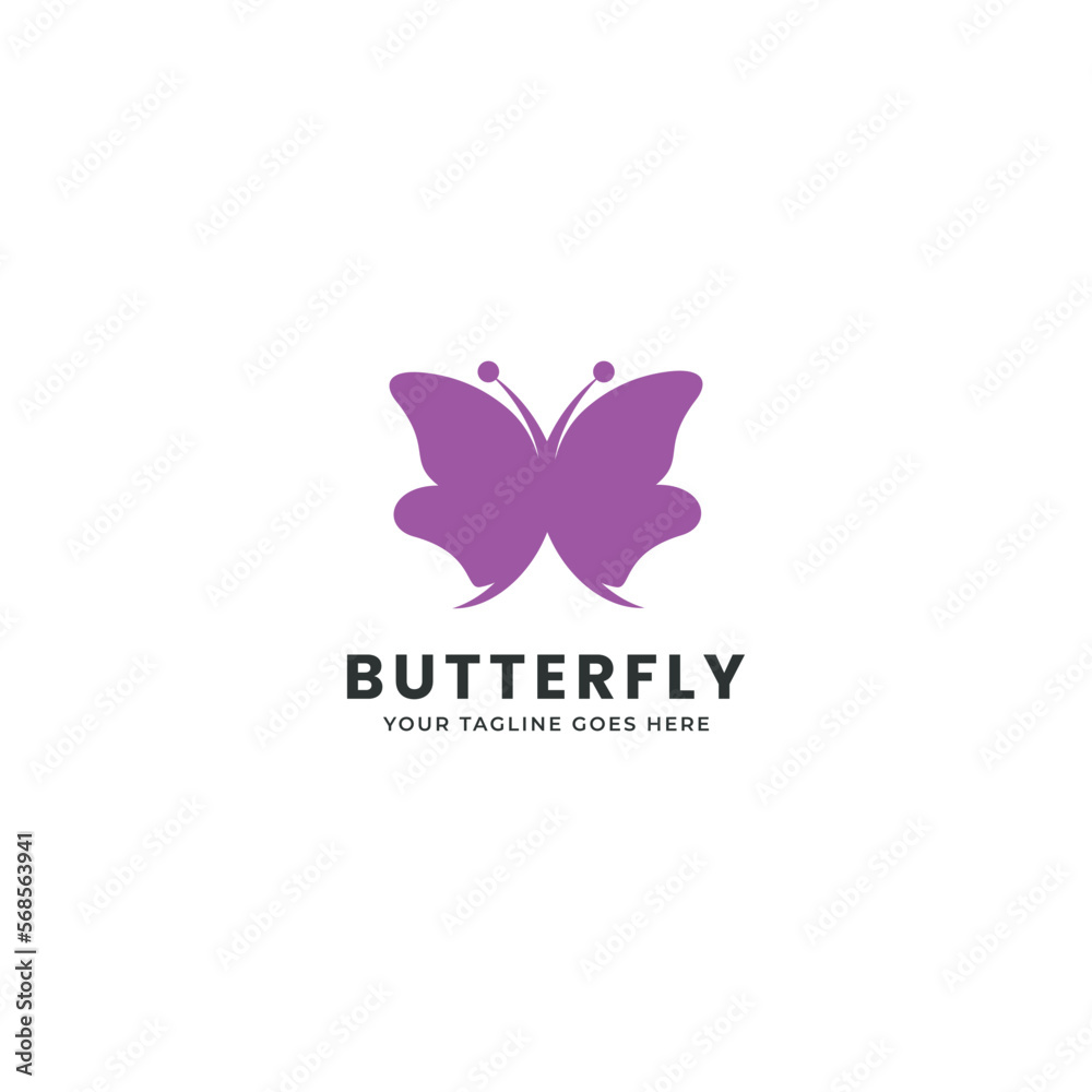 butterfly logo vector monoline outline illustration icon