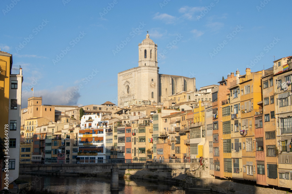 Girona Cathedral seen from the across the river