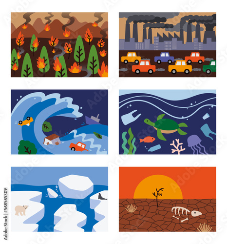 Climate change, ecology crisis, global warming illustrations (ID: 568565309)