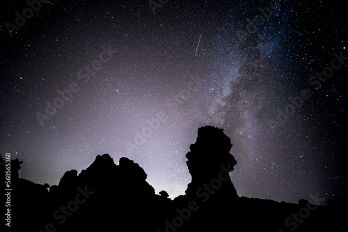 Milky way in Teide national park in Tenerife, canary island. background stars over a massive rock formation