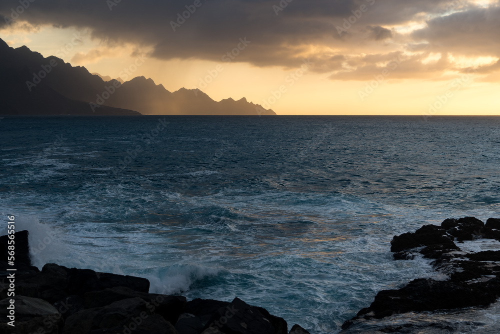 Marine sunset over the sea in Agaete, Gran Canaria, Canary Islands