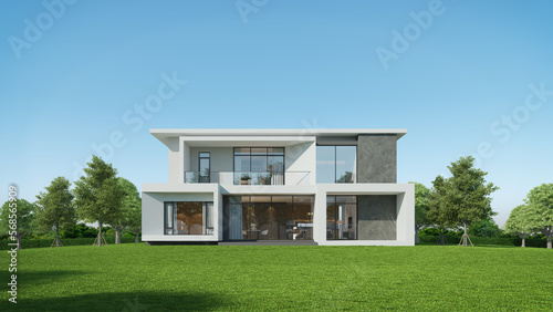Modern house exterior day light with lawn grass.3d rendering © manow